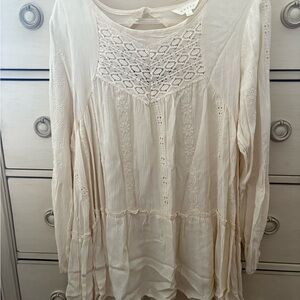 Adiva Boho Elegant Cream Lace Women's Top L
